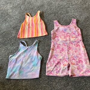 Colorful Tie-Dye and Striped Tank Tops and Romper Set size 10 girls gym clothes